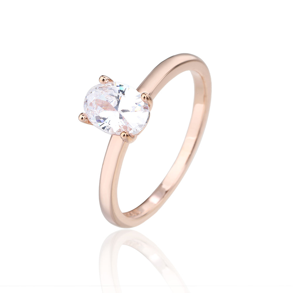 טבעת בציפוי רוז גולד משובצת זירקון - דגם סוליטייר אובל