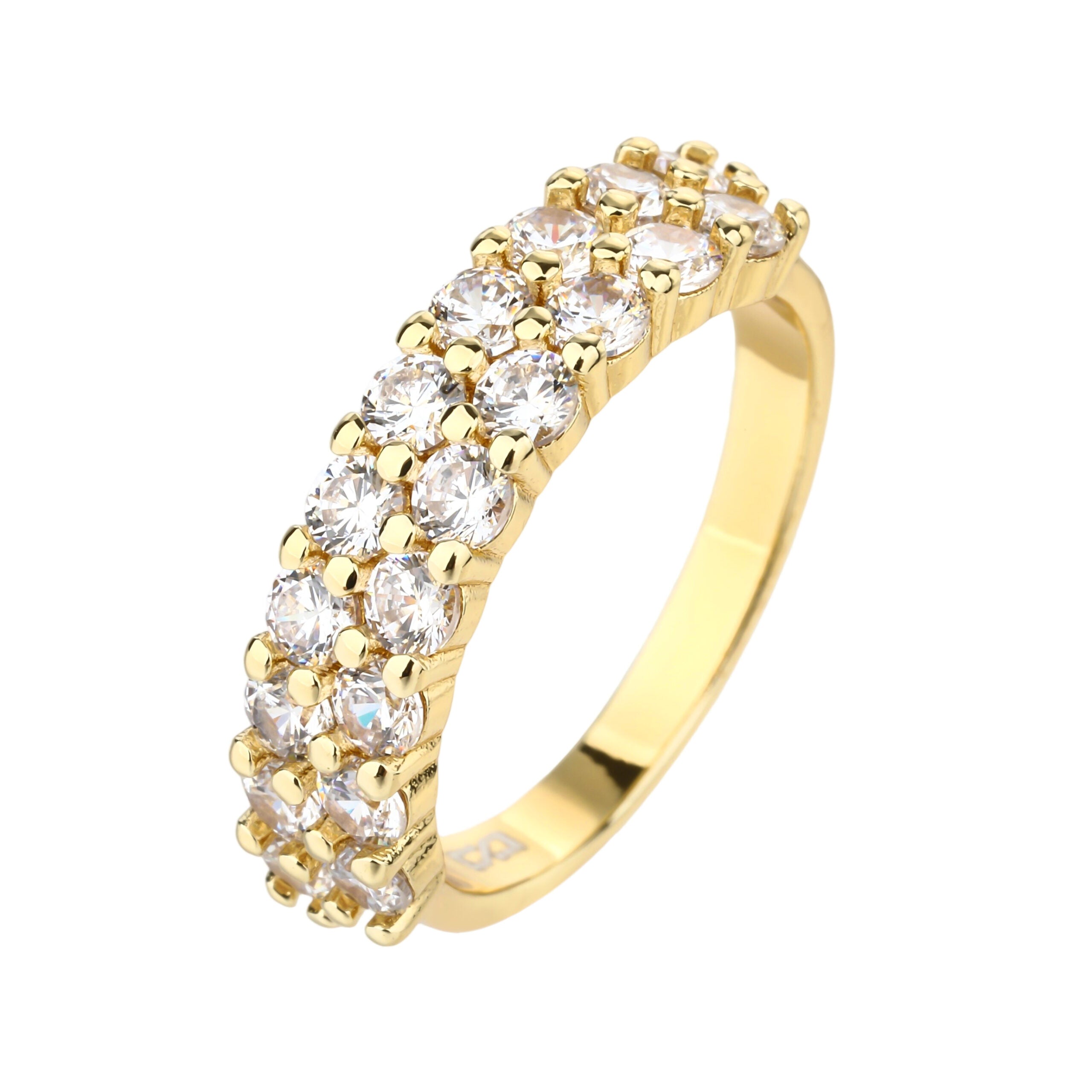 טבעת בציפוי זהב משובצת זירקונים כפול - דגם לופ