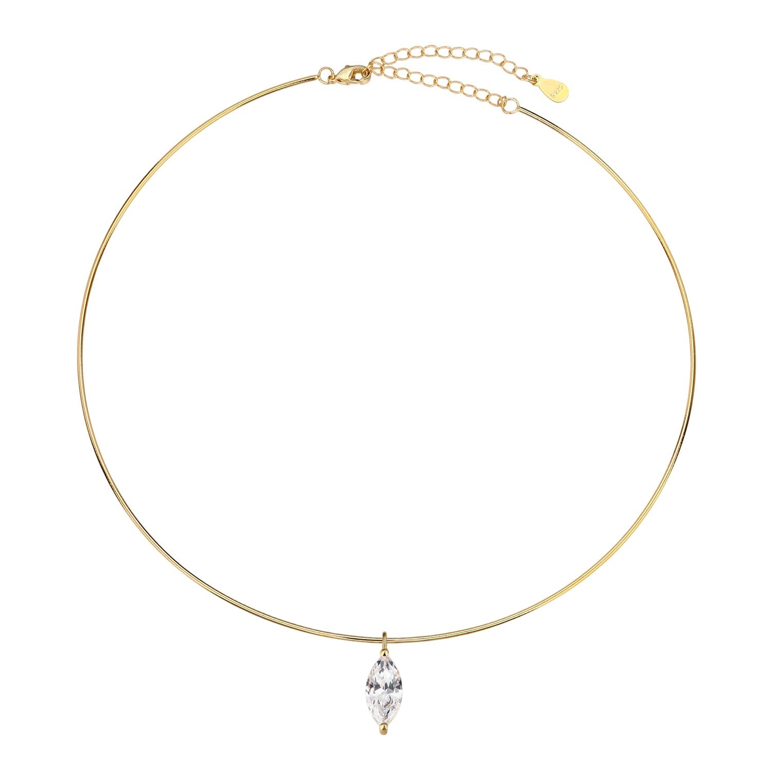 שרשרת קשיחה מצופה זהב משובצת בזרקון - דגם ג'אז